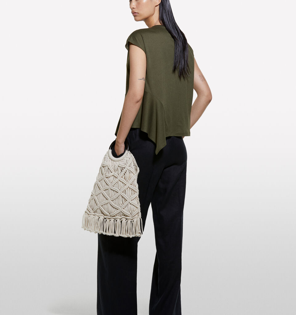 T-shirt with asymmetric flounce - women's short sleeve t-shirts - Military Green | Sisley image number 3